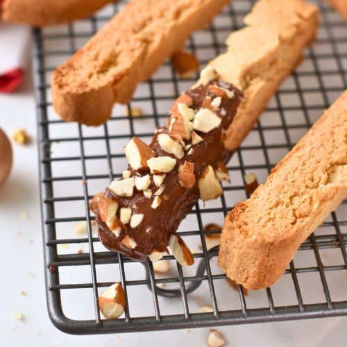 Almond Flour Biscotti cooling down on a wire rack.