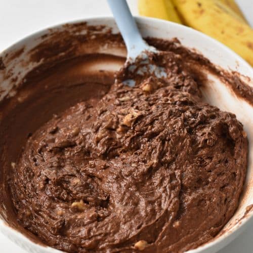 Banana Chocolate Muffin batter in a mixing bowl.