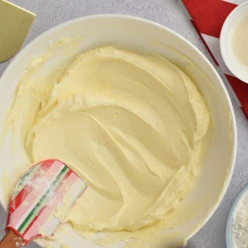 Butter sugar mixture in a mixing bowl.