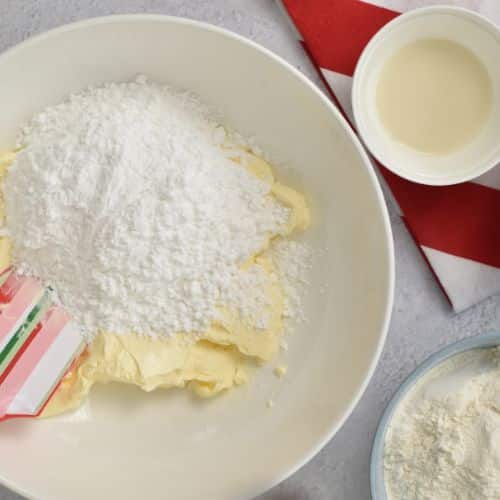 Chocolate Shortbread Cookie base ingredients in a mixing bowl.