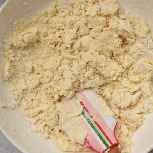 Christmas Wreath Cookies dough ingredients in a mixing bowl.