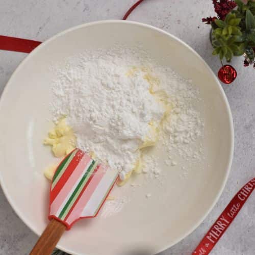 Christmas Wreath Cookie base ingredients in a mixing bowl.