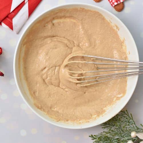 Gingerbread Pancake batter ready in a bowl.