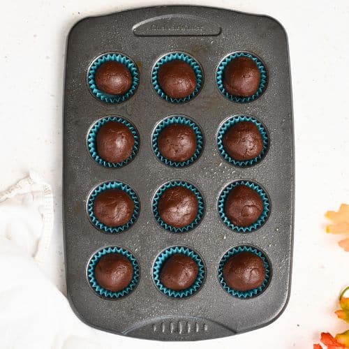 Healthy Brownie Bites in a baking pan.