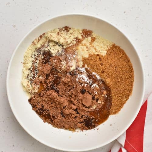 Healthy Chocolate Cookie ingredients in a mixing bowl.