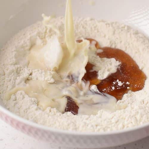 Healthy Sugar Cookie dough ingredients in a mixing bowl.