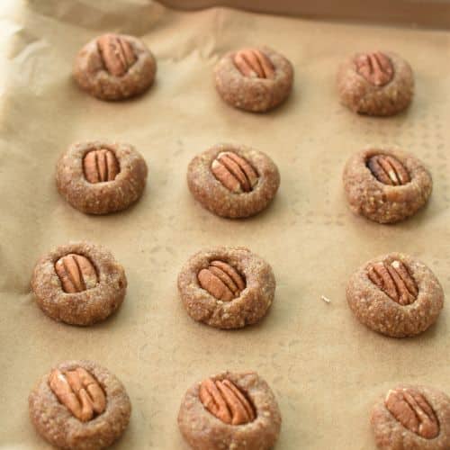 Maple Pecan Cookies ready to bake on a cookie sheet.