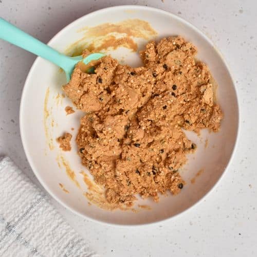 Mixing No-Bake Protein Ball batter.