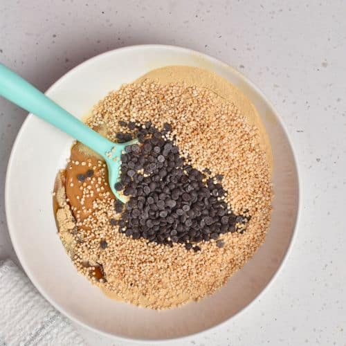 No-Bake Protein Balls ingredients in a mixing bowl.