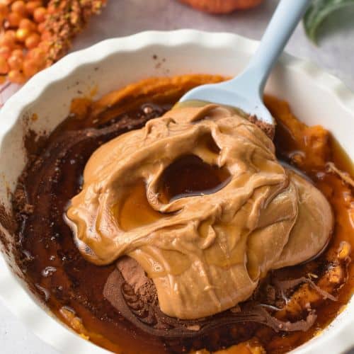 Sweet Potato Brownie ingredients in a mixing bowl.