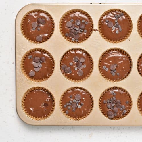 Sweet Potato Chocolate Muffins batter in a muffin case.