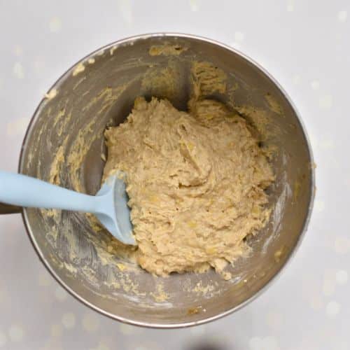 Stirred Healthy Banana Bread ingredients in a bowl.