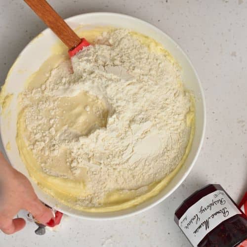 Jam Sandwich Cookie dough ingredients in a mixing bowl,