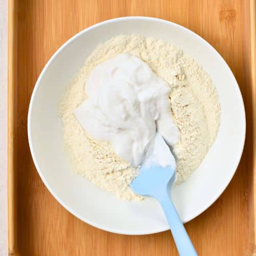 2-Ingredient Pizza Dough ingredients in a mixing bowl.