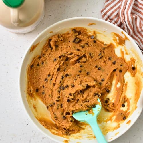 4-Ingredient Peanut Butter Cookie dough in a bowl with a spatula.