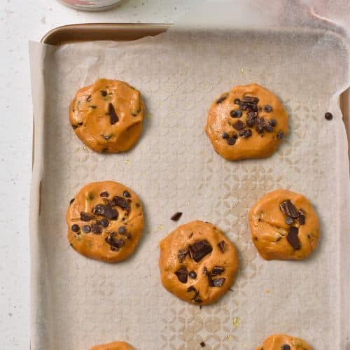 4-Ingredient Peanut Butter Cookies ready to bake on a cookie sheet.