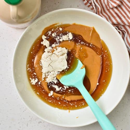 4-Ingredient Peanut Butter Cookie ingredients in a mixing bowl.