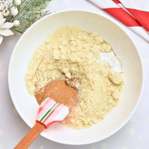 Dry Almond Butter Cookies ingredients in a mixing bowl.