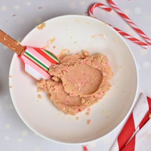 Almond Candy Cane Cookie dough in a mixing bowl.