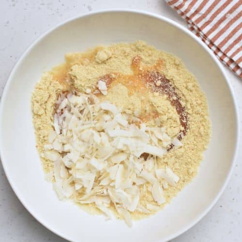 Almond Flour Coconut Cookie ingredients in a mixing bowl.