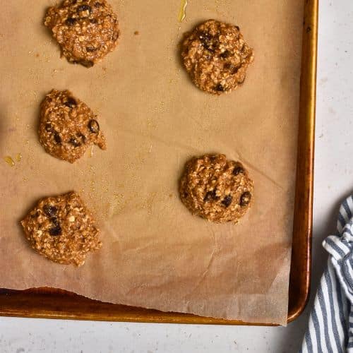 Almond Flour Oatmeal Cookies ready to bake on a cookie sheet.