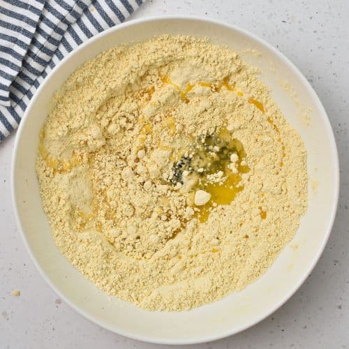 Chickpea Crackers ingredients in a mixing bowl.