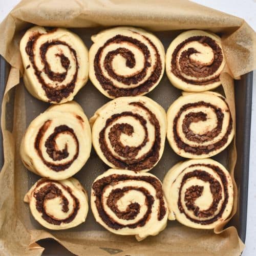 Chocolate Cinnamon Rolls ready to bake.