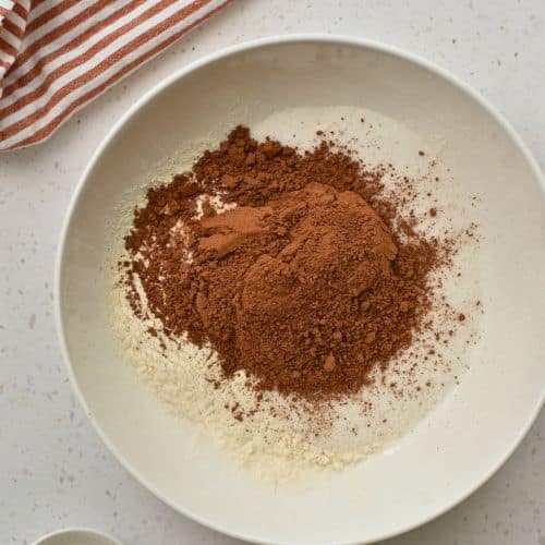 Dry Chocolate Coconut Cake in a mixing bowl.