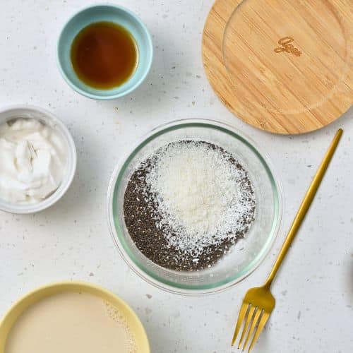 Dry Coconut Chia Pudding ingredients.