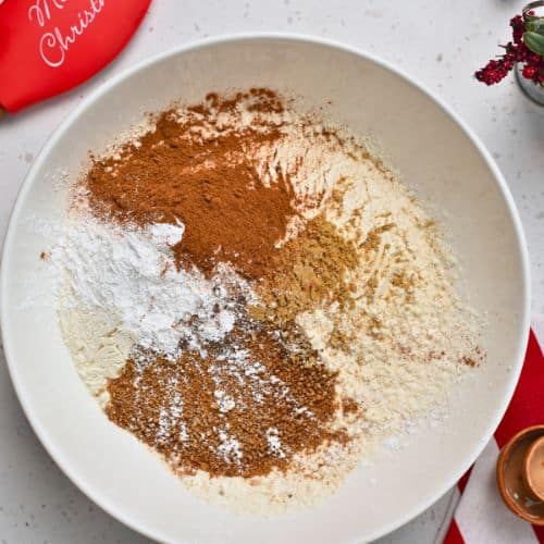 Dry Gingerbread Scones ingredients in a mixing bowl.