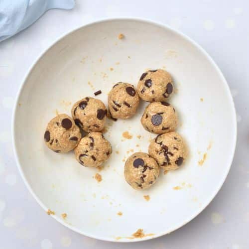 Healthy Chocolate Chip Cookie dough balls in the bowl.