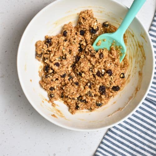 Stirred Healthy Oatmeal Cookie dough in a bowl.