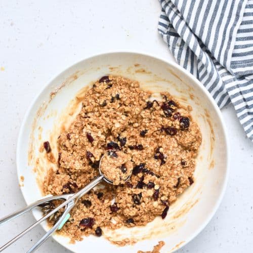 Healthy Oatmeal Cranberry Cookie dough in a mixing bowl.