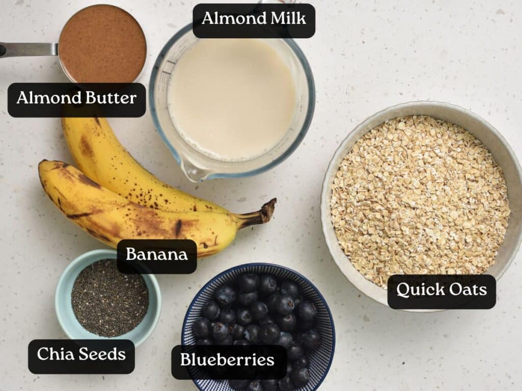 Ingredients for Baked Banana Blueberry Oatmeal