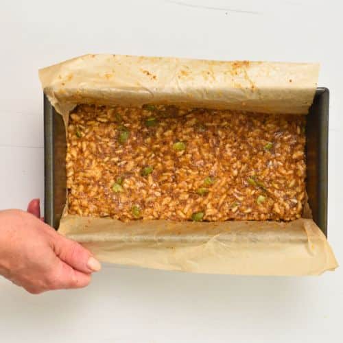 Homemade Gluten-Free Granola Bars base in a loaf pan.