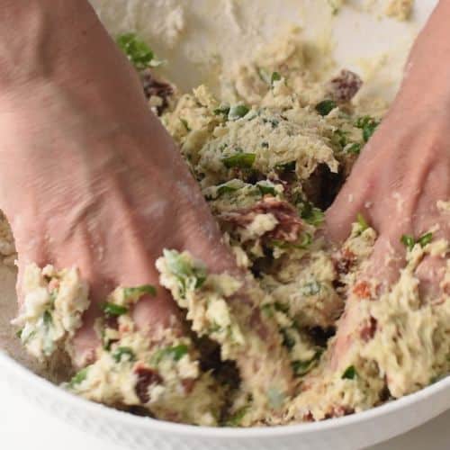 Mixing the Quinoa Biscuit dough.