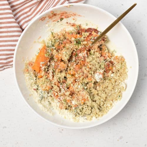 Quinoa Bite ingredients in a mixing bowl.