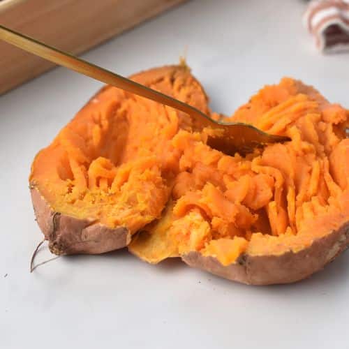 Cooked sweet potatoes for the Quinoa Bites.