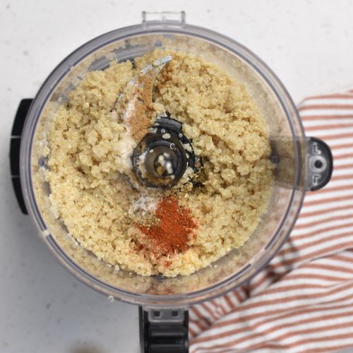 Quinoa Crackers ingredients in a food processor.