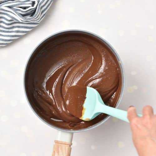 Stirring the chocolate peanut butter mixture.