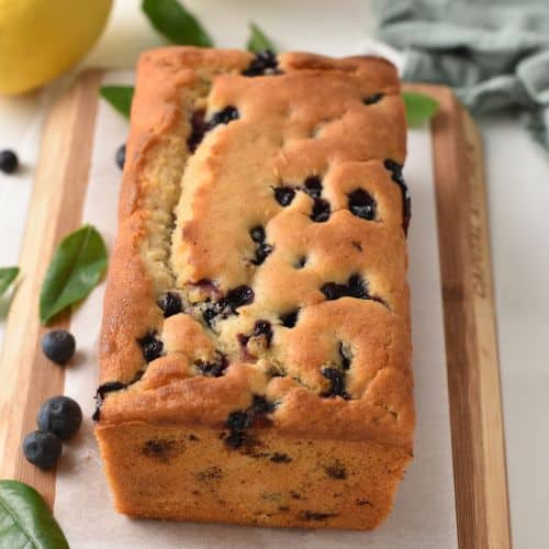 Lemon Blueberry Bread loaf cooling down.