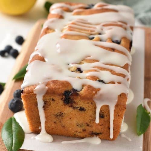 Icing drizzled on the Lemon Blueberry Bread.