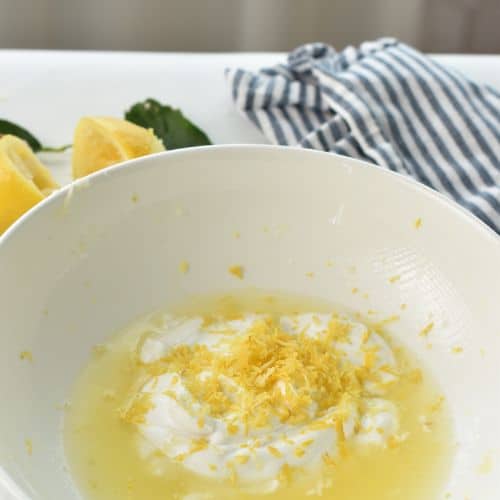 Lemon juice and zest in a bowl.