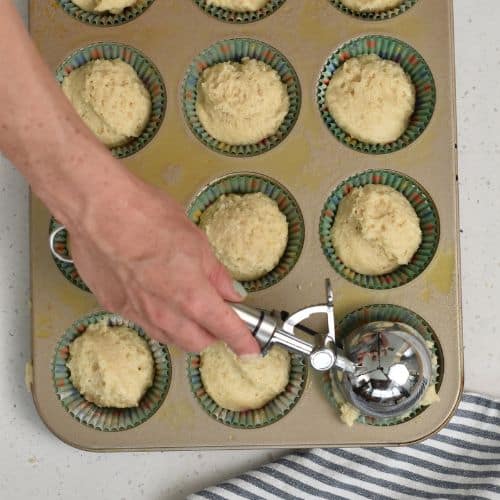 Yogurt Muffins in tins ready to bake.